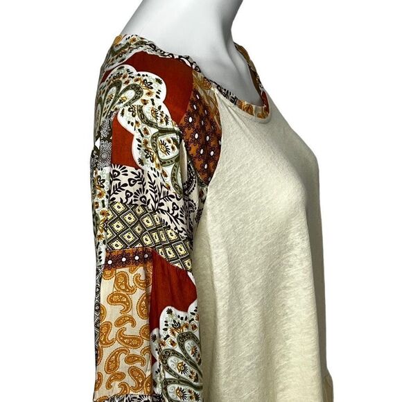 Umgee cream boho top with mixed print bishop sleeves size M - Picture 5 of 15